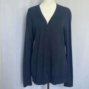 Eddie Bauer Women's Button Front Cardigan Size M Blue Lambswool Blend EUC